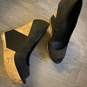 Stylish Black Cork Wedge Sandals